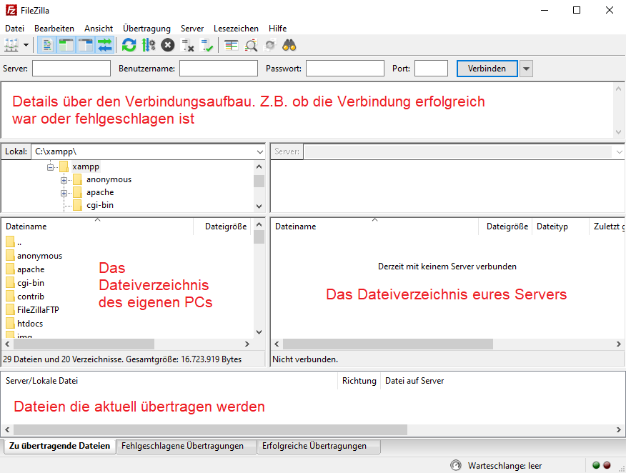 Filezilla Programmoberfläche